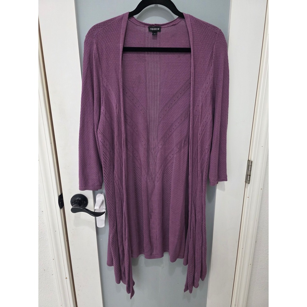 Torrid Purple Drapey Open Front Long Cardigan Sweater Duster
